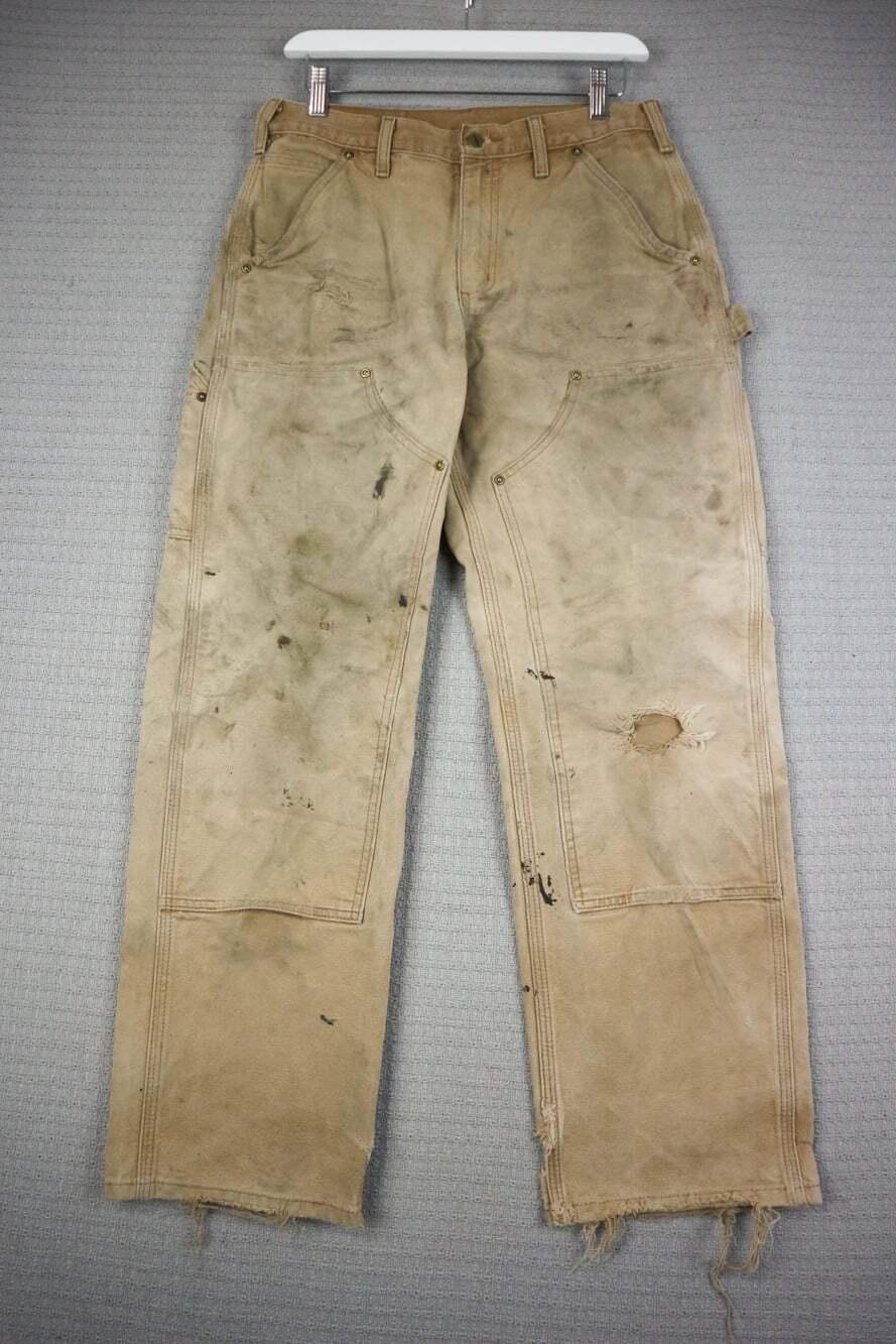 Carhartt Original Dungaree Tan Distressed Vintage Double Knee 29x30 Made in Mexi